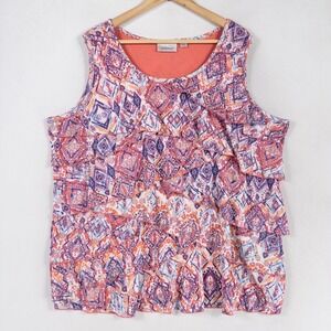 Avenue Tank Top 22/24 2X Multicolor Geometric Layered Scoop Neck Summer